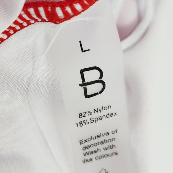 Red High-Waist Bikini Swimsuit White Trim Tie-Front Top Adjustable Straps Size L - Picture 3 of 5